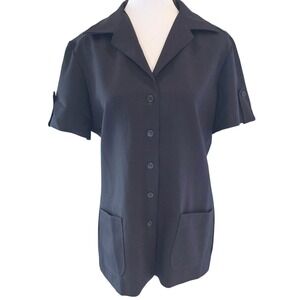 70s VTG Koret of California Black Tunic Top Shirt Lg Pockets Button Up Mod Large